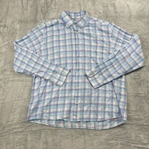 Peter Millar Shirt Mens XL Blue Plaid Long Sleeve Collared Casual Button-Up